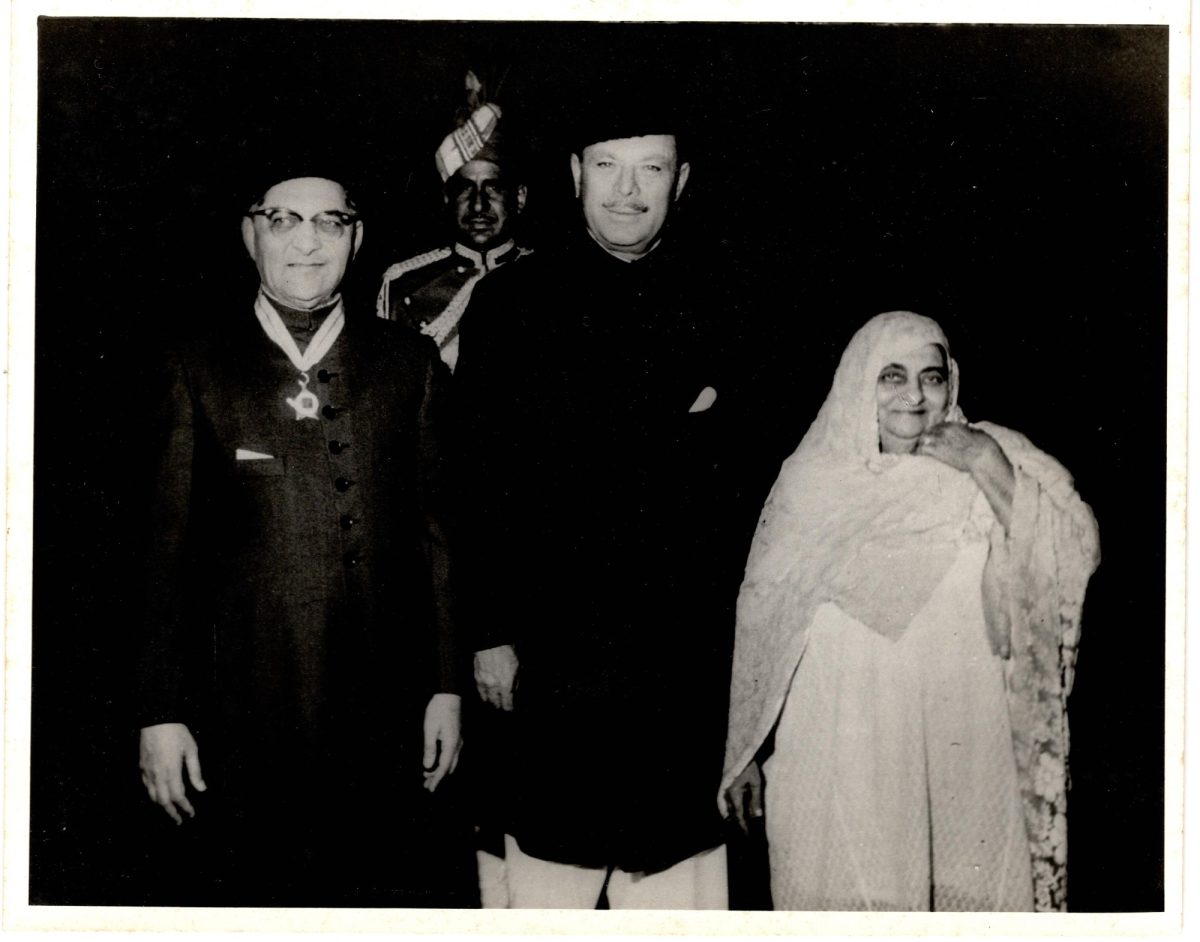 Ahmed Dawood wearing Hilal-e-Khidmat, standing alongside President Ayub Khan and Hajiani Hanifa Bai